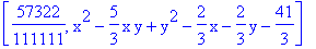 [57322/111111, x^2-5/3*x*y+y^2-2/3*x-2/3*y-41/3]